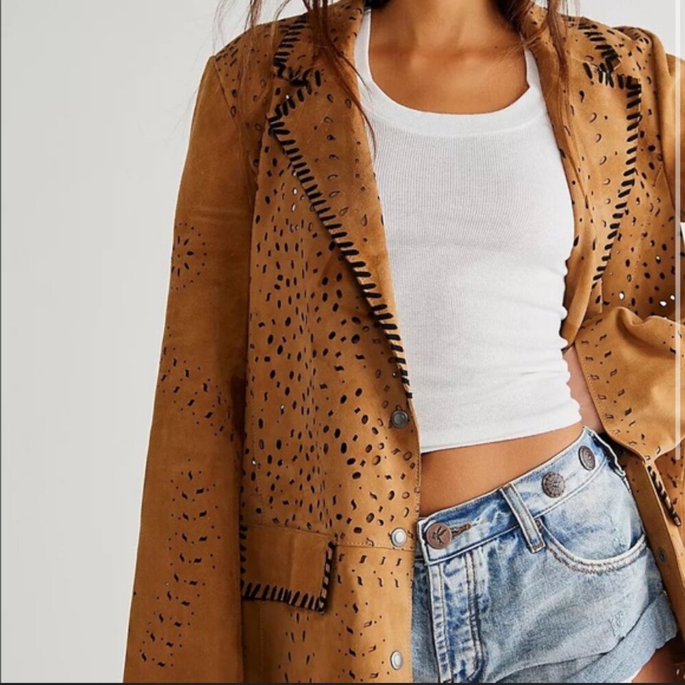Free People “Courtney” Suede Cutout Blazer – Size S